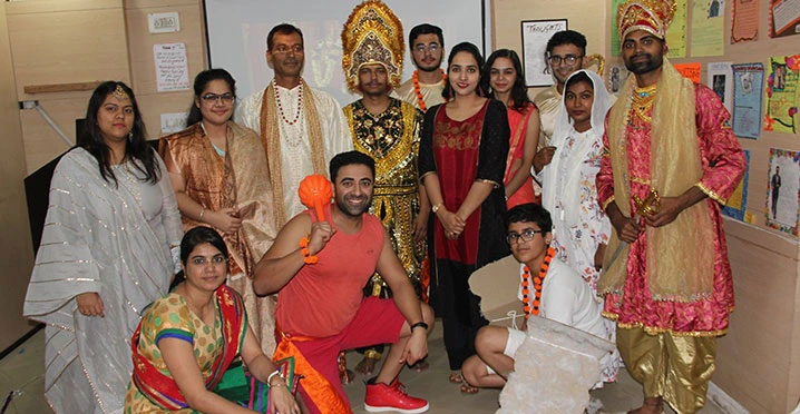Students dressed as Ramleela characters during celebration
